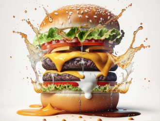 hamburguer delicioso com muitos ingredientes isolados no fundo branco molho de cheeseburger saboroso