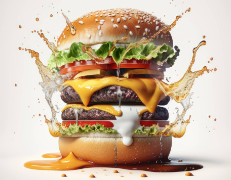 hamburguer delicioso com muitos ingredientes isolados no fundo branco molho de cheeseburger saboroso